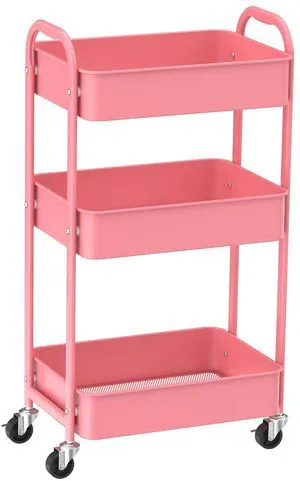 3-Tier Rolling Utility Cart with Caster Wheels,Easy Assembly, for Kitchen, Bathroom (Pink) Easy Assembly, multi-purpose storage trolley for kitchen, rolling cart with smooth caster wheels for bathroom 3-Tier Rolling Utility Cart with Caster Wheels,Easy Assembly, for Kitchen, Bathroom (Pink) Easy Assembly, multi-purpose storage trolley for kitchen, rolling cart with smooth caster wheels for bathroom