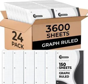 24 Pack Loose Leaf Paper Bulk, 3600 Sheets, Quad Ruled Sheets Bulk Notebook Papers, 8" x 10.5", 3 Hole Punched, 4x4 Grid Paper, Bulk Graph Ruled Filler Paper for Binders, 150 Sheets/Pack 24 Pack Loose Leaf Paper Bulk, 3600 Sheets, Quad Ruled Sheets Bulk Notebook Papers, 8" x 10.5", 3 Hole Punched, 4x4 Grid Paper, Bulk Graph Ruled Filler Paper for Binders, 150 Sheets/Pack