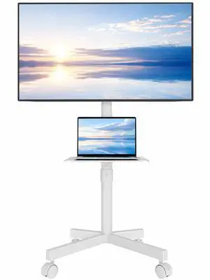 Mobile TV Stand for 23-65 Inch TVs, Rolling TV Stand, White Adjustable Height, Media Shelf, Outdoor TV Stand with Locking Wheels, Max VESA 400x400mm, Holds Up to 88lbs Mobile TV Stand for 23-65 Inch TVs, Rolling TV Stand, White Adjustable Height, Media Shelf, Outdoor TV Stand with Locking Wheels, Max VESA 400x400mm, Holds Up to 88lbs