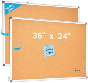 Double-Sided Cork Bulletin Board for Wall, 36" x 24" Notice Board Vision Board, Pin Display Corkboard, Hanging Wall Mount, Aluminium Frame, Portable Board for Office Home School Double-Sided Cork Bulletin Board for Wall, 36" x 24" Notice Board Vision Board, Pin Display Corkboard, Hanging Wall Mount, Aluminium Frame, Portable Board for Office Home School