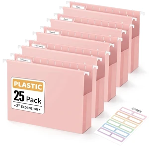 Extra Capacity Plastic Hanging File Folders, File Organizer 25 Counts Expanding File Folders Letter Size with 2" Expansion, Adjustable Tabs for File Cabinet, Drawer, Pink Extra Capacity Plastic Hanging File Folders, File Organizer 25 Counts Expanding File Folders Letter Size with 2" Expansion, Adjustable Tabs for File Cabinet, Drawer, Pink