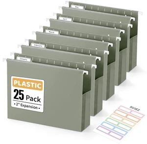 Extra Capacity Plastic Hanging File Folders, File Organizer 25 Counts Expanding File Folders Letter Size with 2" Expansion, Adjustable Tabs for File Cabinet, Drawer, Gray Extra Capacity Plastic Hanging File Folders, File Organizer 25 Counts Expanding File Folders Letter Size with 2" Expansion, Adjustable Tabs for File Cabinet, Drawer, Gray