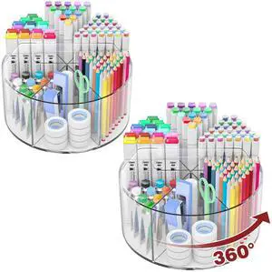 500 PCS Acrylic Pencil Holder, 360 Rotating Clear Marker Organizer, Pen Crayon Marker Caddy Organizer for Desk, Desktop Storage and Organizer for Office School Art Supplies, 2 Pack 500 PCS Acrylic Pencil Holder, 360 Rotating Clear Marker Organizer, Pen Crayon Marker Caddy Organizer for Desk, Desktop Storage and Organizer for Office School Art Supplies, 2 Pack