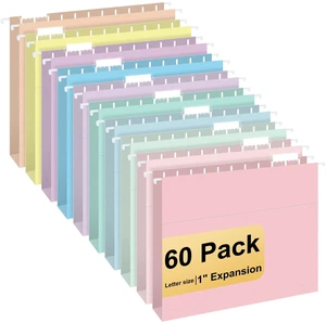 Hanging File Folders, 60 Pack Letter Size Hanging File folders with 1/5-cut Tabs, Stay Organized for Your Home and Office Bulk File, Documents and Paper, Macaron 10 Colors Hanging File Folders, 60 Pack Letter Size Hanging File folders with 1/5-cut Tabs, Stay Organized for Your Home and Office Bulk File, Documents and Paper, Macaron 10 Colors