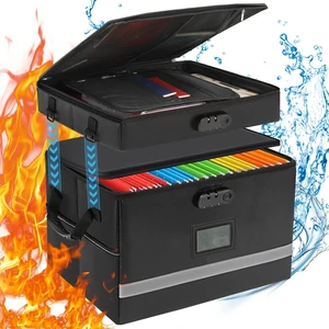Fireproof File Organizer with Lock, 2 Layer File Box with Combination Lock, Important Document Organizer Box with Lids, Portable File Folder Organizer with Handle Fireproof File Organizer with Lock, 2 Layer File Box with Combination Lock, Important Document Organizer Box with Lids, Portable File Folder Organizer with Handle