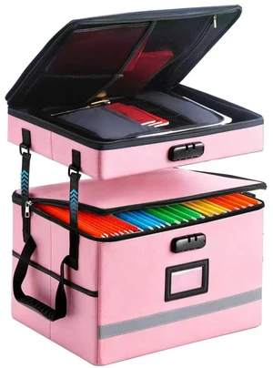 Fireproof File Organizer with Lock, 2 Layer File Box with Combination Lock, Important Document Organizer Box with Lids, Portable File Folder Organizer with Handle Fireproof File Organizer with Lock, 2 Layer File Box with Combination Lock, Important Document Organizer Box with Lids, Portable File Folder Organizer with Handle
