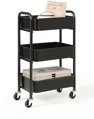 3-Tier Delicate Compact Rolling Metal Storage Organizer - Mobile Utility Cart Kitchen/Under Desk Cart with Caster Wheels - BLK (15.35" X 10.24" X 26.8"H) 3-Tier Delicate Compact Rolling Metal Storage Organizer - Mobile Utility Cart Kitchen/Under Desk Cart with Caster Wheels - BLK (15.35" X 10.24" X 26.8"H)