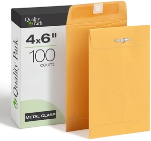 4 x 6 Clasp Envelopes, 100 Pack, Document Envelopes with Gummed Flap, Heavyweight 28 lb Paper with Reinforced Holes and Double Prong Clasp, Brown Kraft 4 x 6 Clasp Envelopes, 100 Pack, Document Envelopes with Gummed Flap, Heavyweight 28 lb Paper with Reinforced Holes and Double Prong Clasp, Brown Kraft