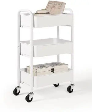 3-Tier Delicate Compact Rolling Metal Storage Organizer - Mobile Utility Cart Kitchen/Under Desk Cart with Caster Wheels - WHT (15.35" X 10.24" X 26.8"H) 3-Tier Delicate Compact Rolling Metal Storage Organizer - Mobile Utility Cart Kitchen/Under Desk Cart with Caster Wheels - WHT (15.35" X 10.24" X 26.8"H)