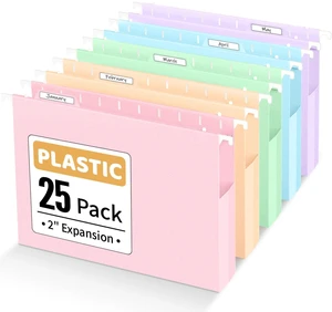 Extra Capacity Plastic Hanging File Folders, File Organizer 25 Count Expanding File Folders Letter Size with 2" Expansion, Adjustable Tabs for File Cabinet, Drawer, Pastels Colors Extra Capacity Plastic Hanging File Folders, File Organizer 25 Count Expanding File Folders Letter Size with 2" Expansion, Adjustable Tabs for File Cabinet, Drawer, Pastels Colors