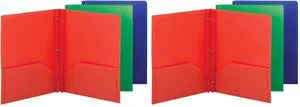 Poly Two-Pocket Folder,Three-Hole Punch Prong Fasteners,Letter Size,Assorted Colors,3 per Pack (87737),(Pack of 2) Poly Two-Pocket Folder,Three-Hole Punch Prong Fasteners,Letter Size,Assorted Colors,3 per Pack (87737),(Pack of 2)