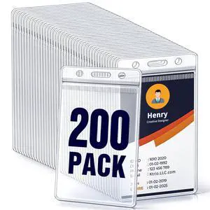 200 Pack Badge Holder, Plastic ID Badge Holder, Clear Waterproof ID Card Holder with Resealable Zip, 2.5" x 3.8" Vertical Name Tag Holder for Nurses and Office, Fits ID Card/Credit Card/Student Card 200 Pack Badge Holder, Plastic ID Badge Holder, Clear Waterproof ID Card Holder with Resealable Zip, 2.5" x 3.8" Vertical Name Tag Holder for Nurses and Office, Fits ID Card/Credit Card/Student Card