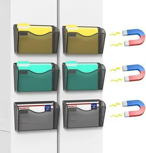 6 Pack Magnetic File Holder, Mesh Wall File Organizer File Pocket Mail Organizer Paper Folder Holder for Office/Home, No Drilling(Magnetic) 6 Pack Magnetic File Holder, Mesh Wall File Organizer File Pocket Mail Organizer Paper Folder Holder for Office/Home, No Drilling(Magnetic)