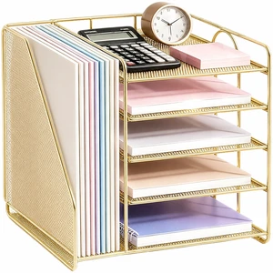 Desk Organizer, 5-Tier Paper Organizer Letter Tray, Gold Desk Organizers and Accessories, Office Desk Accessories & Workspace Organizers, Desktop File Organizer for Office Supplies Desk Organizer, 5-Tier Paper Organizer Letter Tray, Gold Desk Organizers and Accessories, Office Desk Accessories & Workspace Organizers, Desktop File Organizer for Office Supplies