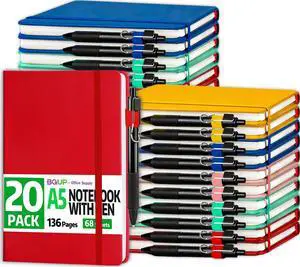 20 Pack Lined Journal Notebook with Pen, A5 Hardcover Leather Journal 5.5"*8.3", 5 Colors 136 Pages College Ruled Notebooks and Pen Set for Office School Business Supplies 20 Pack Lined Journal Notebook with Pen, A5 Hardcover Leather Journal 5.5"*8.3", 5 Colors 136 Pages College Ruled Notebooks and Pen Set for Office School Business Supplies