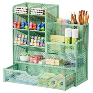 Mesh Pen Holder for Desk, Multi-Functional Pencil Organizer with Drawer, Desk Organizers and Accessories for Office Art Supplies (Green) Mesh Pen Holder for Desk, Multi-Functional Pencil Organizer with Drawer, Desk Organizers and Accessories for Office Art Supplies (Green)