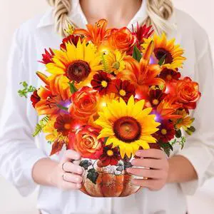 Thanksgiving Card with MUSIC LIGHT,Fall Sunflower Bouquet For Women 10 Inch Life Size, Play Music, Lights Dance, 3D Pop up Paper Forever Flower, Music Thanksgiving Gift/Decoration For Mom Wife Thanksgiving Card with MUSIC LIGHT,Fall Sunflower Bouquet For Women 10 Inch Life Size, Play Music, Lights Dance, 3D Pop up Paper Forever Flower, Music Thanksgiving Gift/Decoration For Mom Wife