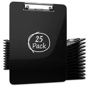 Acrylic Clipboards 12.5 x 9, Black 25 Pack Letter Size Clip Boards with Low Profile Metal Clips, Hold up to 100 Sheets, Lightweight Set for Classroom, School, Office and Home Acrylic Clipboards 12.5 x 9, Black 25 Pack Letter Size Clip Boards with Low Profile Metal Clips, Hold up to 100 Sheets, Lightweight Set for Classroom, School, Office and Home