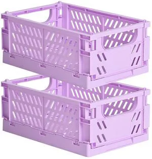 2-Pack Collapsible Plastic Storage Baskets, Purple, 9.8"x6.5"x3.8" Pastel, Space-Saving, Collapsible Plastic Bins, Cute Mini Storage Crates, for Classroom, Kitchen, Office, Bedroom 2-Pack Collapsible Plastic Storage Baskets, Purple, 9.8"x6.5"x3.8" Pastel, Space-Saving, Collapsible Plastic Bins, Cute Mini Storage Crates, for Classroom, Kitchen, Office, Bedroom