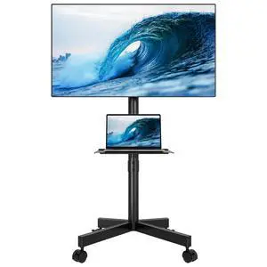 Mobile TV Stand for 23-65 Inch TVs, Rolling TV Stand, Black Adjustable Height, Media Shelf, Outdoor TV Stand with Locking Wheels, Max VESA 400x400mm, Holds Up to 88lbs Mobile TV Stand for 23-65 Inch TVs, Rolling TV Stand, Black Adjustable Height, Media Shelf, Outdoor TV Stand with Locking Wheels, Max VESA 400x400mm, Holds Up to 88lbs