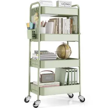 4 Tier Rolling Cart, Metal Utility Storage Cart with Pegboard, Green | 2 Bins & 4 Hooks, Screwless Assembly, Lockable Wheels, Trolley Organizer for Bathroom, Kitchen, Office, Dorm, Craft Room 4 Tier Rolling Cart, Metal Utility Storage Cart with Pegboard, Green | 2 Bins & 4 Hooks, Screwless Assembly, Lockable Wheels, Trolley Organizer for Bathroom, Kitchen, Office, Dorm, Craft Room