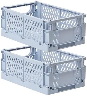 2-Pack Collapsible Plastic Storage Baskets, Blue, 9.8"x6.5"x3.8" Pastel, Space-Saving, Collapsible Plastic Bins, Cute Mini Storage Crates, for Classroom, Kitchen, Office, Bedroom 2-Pack Collapsible Plastic Storage Baskets, Blue, 9.8"x6.5"x3.8" Pastel, Space-Saving, Collapsible Plastic Bins, Cute Mini Storage Crates, for Classroom, Kitchen, Office, Bedroom