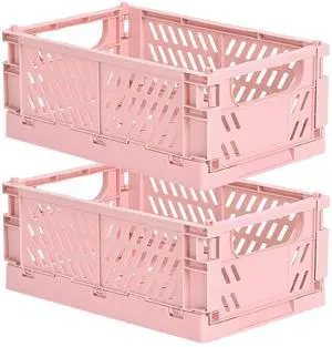 2-Pack Collapsible Plastic Storage Baskets, Pink, 9.8"x6.5"x3.8" Pastel, Space-Saving, Collapsible Plastic Bins, Cute Mini Storage Crates, for Classroom, Kitchen, Office, Bedroom 2-Pack Collapsible Plastic Storage Baskets, Pink, 9.8"x6.5"x3.8" Pastel, Space-Saving, Collapsible Plastic Bins, Cute Mini Storage Crates, for Classroom, Kitchen, Office, Bedroom