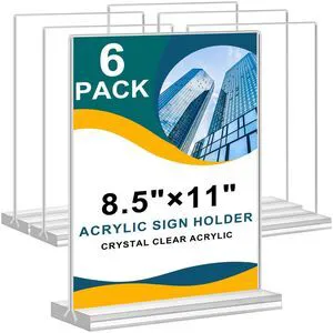 Acrylic Sign Holder 8.5 x 11, Double Sided Clear Acrylic Display Table Signs Stand, T Shape Flyer Holder Plastic for Picture Paper Frame Holder Home Office Menu Retail Show Fair, 6 Pack Acrylic Sign Holder 8.5 x 11, Double Sided Clear Acrylic Display Table Signs Stand, T Shape Flyer Holder Plastic for Picture Paper Frame Holder Home Office Menu Retail Show Fair, 6 Pack