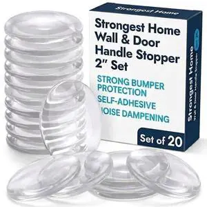 Door Stoppers (Medium) 2" - Door Stop for Wall with Strong Back Adhesive - Quiet and Shock Absorbent Silicone Wall Protectors from Door Knobs - Protects Every Surface - (Clear | 20 PCS) Door Stoppers (Medium) 2" - Door Stop for Wall with Strong Back Adhesive - Quiet and Shock Absorbent Silicone Wall Protectors from Door Knobs - Protects Every Surface - (Clear | 20 PCS)