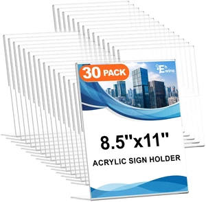 30 Pack Acrylic Sign Holder 8.5 x 11, L Shape Clear Plastic Display Stand, Slanted Back Picture Frame Menu Flyer Paper Display Stand up Table Top Sign Holders for Restaurant, Office and School 30 Pack Acrylic Sign Holder 8.5 x 11, L Shape Clear Plastic Display Stand, Slanted Back Picture Frame Menu Flyer Paper Display Stand up Table Top Sign Holders for Restaurant, Office and School
