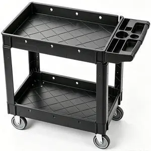 Utility Service Cart, 2 Shelf 550LBS Heavy Duty Plastic Rolling Utility Cart, Medium Lipped Shelf, 360° Swivel Wheels, Ergonomic Storage Handle for Warehouse Garage, Black Utility Service Cart, 2 Shelf 550LBS Heavy Duty Plastic Rolling Utility Cart, Medium Lipped Shelf, 360° Swivel Wheels, Ergonomic Storage Handle for Warehouse Garage, Black