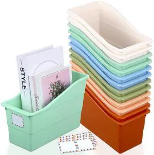 12 Pack Large Book Bins with Labels (Boho) Durable Plastic,Stackable Magazine Organizer,Storage Bins for Classroom,Library,Office,Bookshelf Categorization 12 Pack Large Book Bins with Labels (Boho) Durable Plastic,Stackable Magazine Organizer,Storage Bins for Classroom,Library,Office,Bookshelf Categorization