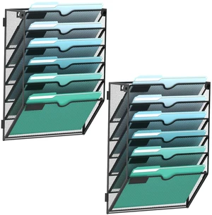 6-Tier Wall File Organizer, Wall Mounted Mail Sorter, 2 Pack Metal Mesh Hanging File Organizer with Open Compartments and Label Panels for Papers and Folders at Home, Office or School 6-Tier Wall File Organizer, Wall Mounted Mail Sorter, 2 Pack Metal Mesh Hanging File Organizer with Open Compartments and Label Panels for Papers and Folders at Home, Office or School