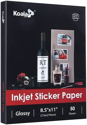 Printable Glossy Sticker Paper for Inkjet Printer, 50 Sheets White, 8.5x11 Inch Self-Adhesive Photo Sticker Printer Paper for Crafts Printable Glossy Sticker Paper for Inkjet Printer, 50 Sheets White, 8.5x11 Inch Self-Adhesive Photo Sticker Printer Paper for Crafts