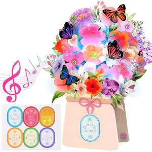 Thank You Greeting Card, BEST WISH, GET WELL SOON, LIGHT&MUSIC Pop Up Card DIY Pop Up Cards, I LOVE YOU, 10'' Lily and Butterflies Flower Bouquet 3D Greeting Cards for Women Wife Mom Sister Friend Thank You Greeting Card, BEST WISH, GET WELL SOON, LIGHT&MUSIC Pop Up Card DIY Pop Up Cards, I LOVE YOU, 10'' Lily and Butterflies Flower Bouquet 3D Greeting Cards for Women Wife Mom Sister Friend