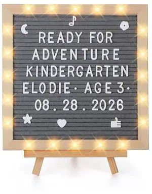 10"×10" Felt Letter Board with LED Lights & Stand, First Day of School Sign Wall/Desk Display, 450-Letter, Message Custom Signs Poster Board, Baby/Pregnancy Announcement/Classroom/Birthday Decor, Gray 10"×10" Felt Letter Board with LED Lights & Stand, First Day of School Sign Wall/Desk Display, 450-Letter, Message Custom Signs Poster Board, Baby/Pregnancy Announcement/Classroom/Birthday Decor, Gray