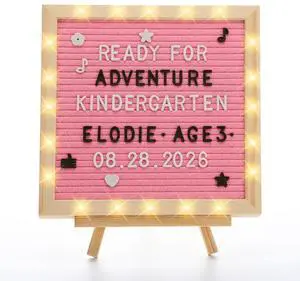 10"×10" Felt Letter Board with LED Lights & Stand, First Day of School Sign Wall/Desk Display, 450-Letter, Message Custom Signs Poster Board, Baby/Pregnancy Announcement/Birthday Decorations, Pink 10"×10" Felt Letter Board with LED Lights & Stand, First Day of School Sign Wall/Desk Display, 450-Letter, Message Custom Signs Poster Board, Baby/Pregnancy Announcement/Birthday Decorations, Pink