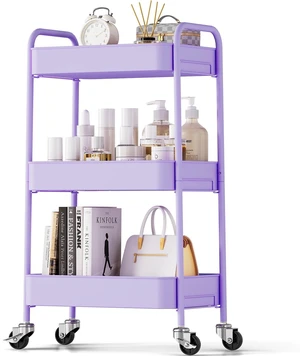 3 Tier Metal Rolling Cart, Utility Storage Cart with Wheels, Purple | Screwless Assembly, Lockable Metal Wheels, Trolley Organizer for Bathroom, Kitchen, Office, Dorm, Laundry, Craft Room 3 Tier Metal Rolling Cart, Utility Storage Cart with Wheels, Purple | Screwless Assembly, Lockable Metal Wheels, Trolley Organizer for Bathroom, Kitchen, Office, Dorm, Laundry, Craft Room