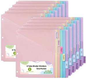 Bundle 10 Packs 6-Tab Letter Size Dividers for 3 Ring Binder, 60 Counts Wheat Straw Binder Dividers with One Pocket, 6 Pastel Colors, Perfect for School, Office Supplies (10) Bundle 10 Packs 6-Tab Letter Size Dividers for 3 Ring Binder, 60 Counts Wheat Straw Binder Dividers with One Pocket, 6 Pastel Colors, Perfect for School, Office Supplies (10)