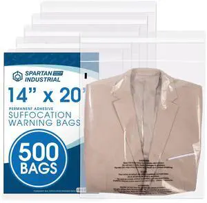 14" X 20" (500 Count) Self Seal Clear Poly Bags with Suffocation Warning for Packaging, Clothes - Permanent Adhesive 14" X 20" (500 Count) Self Seal Clear Poly Bags with Suffocation Warning for Packaging, Clothes - Permanent Adhesive