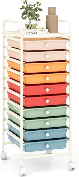 Storage Cart, Rolling Utility Cart with 10 Drawers, Portable Handles & Lockable Wheels, Mobile Paper Toys Storage Organizer Large Capacity for Home Office School Teacher (Macaron) Storage Cart, Rolling Utility Cart with 10 Drawers, Portable Handles & Lockable Wheels, Mobile Paper Toys Storage Organizer Large Capacity for Home Office School Teacher (Macaron)