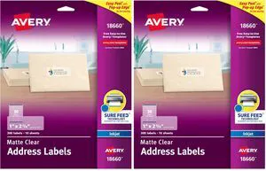 Printable Address Labels with Sure Feed, 1" x 2-5/8", Matte Clear, 300 Blank Mailing Labels (18660) (Pack of 2) Printable Address Labels with Sure Feed, 1" x 2-5/8", Matte Clear, 300 Blank Mailing Labels (18660) (Pack of 2)