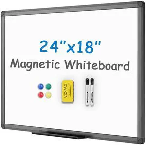 Magnetic Dry Erase Board, 24 x 18 Inches, Black Aluminium Frame Includes 1 Eraser, 2 Markers & 4 Magnets, Wall Mounted Whiteboard for School Office and Home Magnetic Dry Erase Board, 24 x 18 Inches, Black Aluminium Frame Includes 1 Eraser, 2 Markers & 4 Magnets, Wall Mounted Whiteboard for School Office and Home