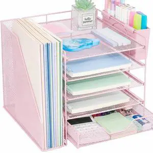 5-Tier Desk File Organizer with Drawer & Pen Holder (Pink) Desk Organizers and Accessories, Office Desk Accessories & Workspace Desktop Organizers for Classroom, Home, Office Supplies 5-Tier Desk File Organizer with Drawer & Pen Holder (Pink) Desk Organizers and Accessories, Office Desk Accessories & Workspace Desktop Organizers for Classroom, Home, Office Supplies