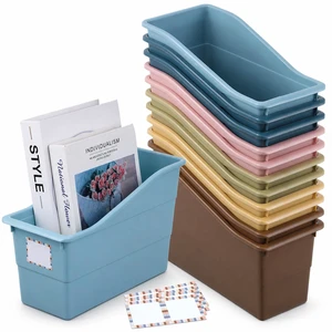 12 Pack Large Book Bins, Durable Magazine Organizer File Holder Plastic Book Storage Bins with Labels for Classroom Library Office, Desktop Organization, Bookshelf Categorization (Retro) 12 Pack Large Book Bins, Durable Magazine Organizer File Holder Plastic Book Storage Bins with Labels for Classroom Library Office, Desktop Organization, Bookshelf Categorization (Retro)