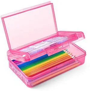 Double Layer Plastic Hard Clear Color Pencil box Case for Girl Boy kids Colored Cute kids Pen Case Box for Marker Crayon,School Office Art Supplies Storage Organizer Box,Medium Size, Dark Pink Double Layer Plastic Hard Clear Color Pencil box Case for Girl Boy kids Colored Cute kids Pen Case Box for Marker Crayon,School Office Art Supplies Storage Organizer Box,Medium Size, Dark Pink
