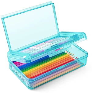 Double Layer Plastic Hard Clear Color Pencil box Case for Girl Boy kids Colored Cute kids Pen Case Box for Marker Crayon,School Office Art Supplies Storage Organizer Box,Medium Size,(Light Blue) Double Layer Plastic Hard Clear Color Pencil box Case for Girl Boy kids Colored Cute kids Pen Case Box for Marker Crayon,School Office Art Supplies Storage Organizer Box,Medium Size,(Light Blue)