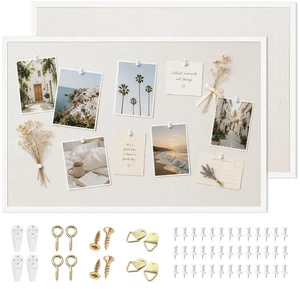 2 Pcs Linen Cork Bulletin Board, 60"x 90" White Framed Cork Board, Vision Board, Ideal for School, Home, Office, Decor, School and Cubicle 2 Pcs Linen Cork Bulletin Board, 60"x 90" White Framed Cork Board, Vision Board, Ideal for School, Home, Office, Decor, School and Cubicle