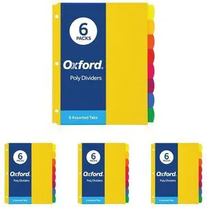 Plastic Binder Dividers for 3 Ring Binder,Durable Plastic-Binder Divider,8 Tab,Multicolor Tabs,3 Hole Punched,Letter Size,6 Sets (89601),(Pack of 4) Plastic Binder Dividers for 3 Ring Binder,Durable Plastic-Binder Divider,8 Tab,Multicolor Tabs,3 Hole Punched,Letter Size,6 Sets (89601),(Pack of 4)