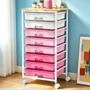 Rolling Cart With 8 Drawers, Storage Drawer Cart for Craft Art,Pink Storage Utility Cart with Wooden Tabletop & 2 Lockable Wheels, Teacher Storage Cart for Classroom School Storage, Makeup,Nail Rolling Cart With 8 Drawers, Storage Drawer Cart for Craft Art,Pink Storage Utility Cart with Wooden Tabletop & 2 Lockable Wheels, Teacher Storage Cart for Classroom School Storage, Makeup,Nail